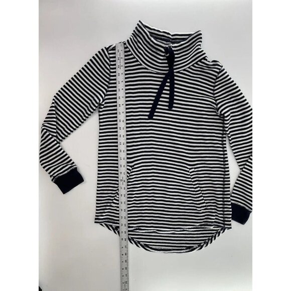 J CREW Striped Waffle Funnelneck Sweatshirt Navy Blue White Mock‎ Neck Size XS - Picture 6 of 6